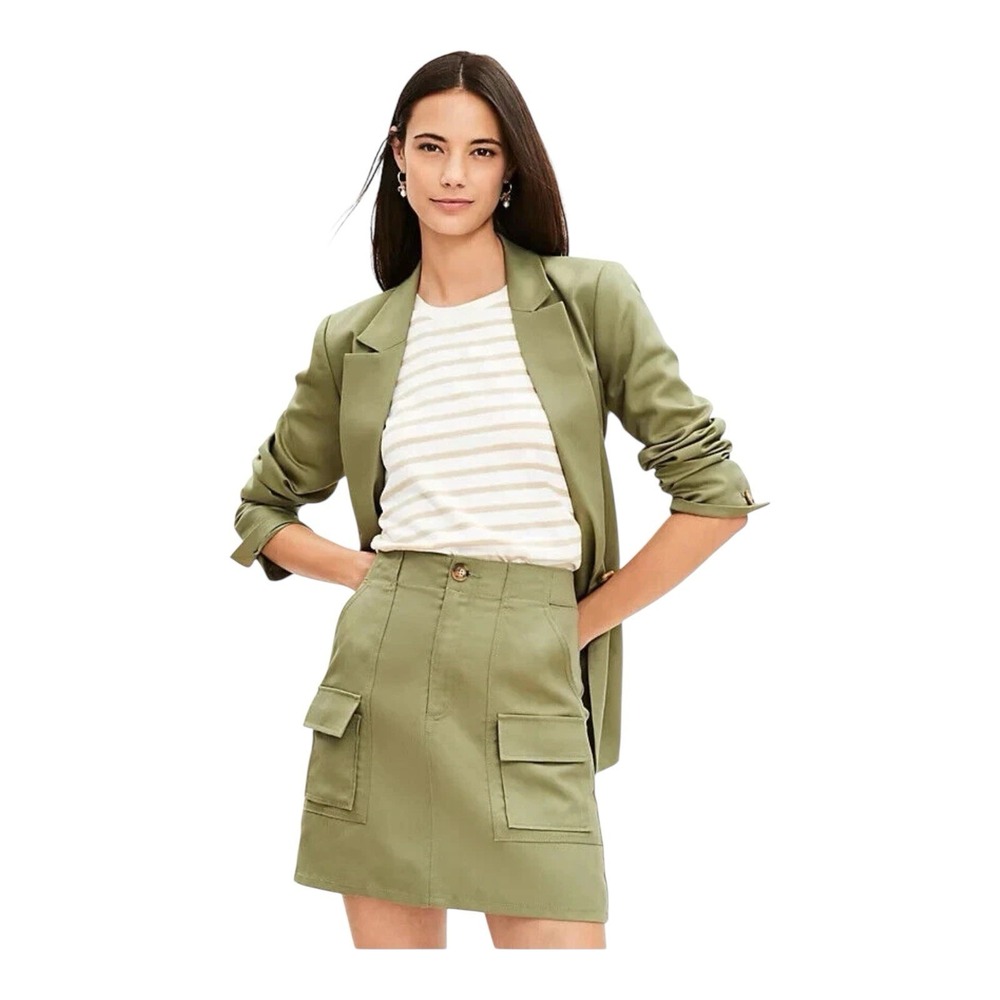 NWT Ann Taylor LOFT Military Green Cargo Mini Linen Blend Skirt Women's Size 4